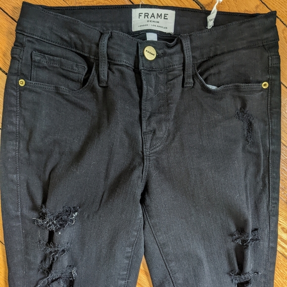 Frame black Le Skinny distressed super skinny stretch jeans size 25 - Picture 8 of 15